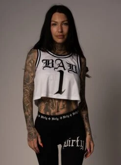 Dirty Bad 1 Cropped Mesh Top, White -Straßenmode Kleidung dirty bad 1 cropped mesh top white 3