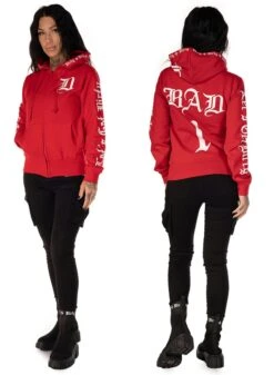 Dirty BAD 1 Women Slim Fit Hoodie, Red -Straßenmode Kleidung dirty bad 1 women slim fit hoodie red 2