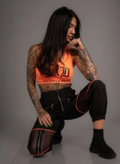 Dirty Black N Orange Mesh Pants -Straßenmode Kleidung dirty black n orange mesh pants 2