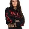 Dirty Cropped Hoodie, Black N Red
