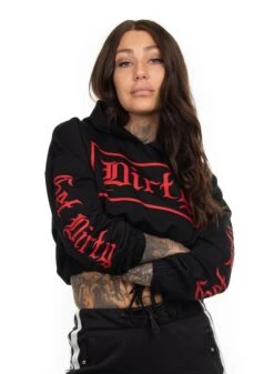 Dirty Cropped Hoodie, Black N Red