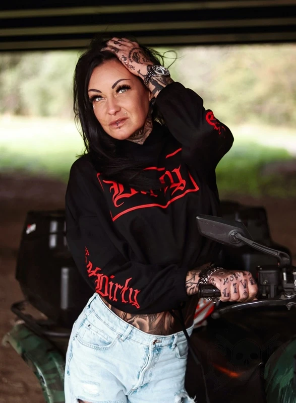 Dirty Cropped Hoodie, Black N Red 7 Dirty Cropped Hoodie, Black N Red – Bild 7