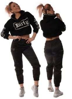 Dirty Cropped Hoodie, Black N White -Straßenmode Kleidung dirty cropped hoodie black n white 3