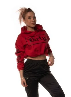 Dirty Cropped Hoodie, Red N Black