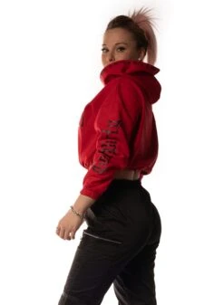 Dirty Cropped Hoodie, Red N Black -Straßenmode Kleidung dirty cropped hoodie red n black 4
