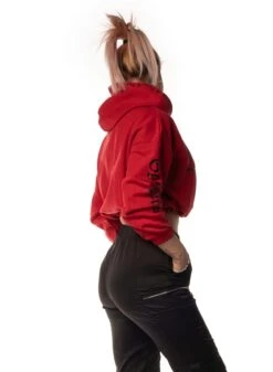 Dirty Cropped Hoodie, Red N Black -Straßenmode Kleidung dirty cropped hoodie red n black 5