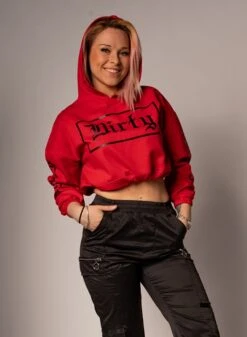 Dirty Cropped Hoodie, Red N Black -Straßenmode Kleidung dirty cropped hoodie red n black 6