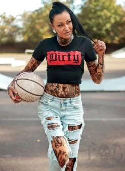 Dirty Cropped Top, Black N Red -Straßenmode Kleidung dirty cropped top black n red 3