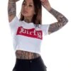 Dirty Cropped Top, White N Red