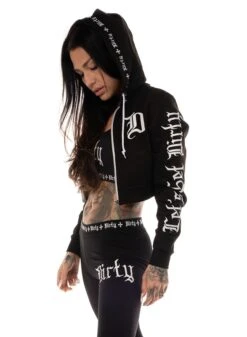 Dirty Cropped Zip Hoodie, Black N White