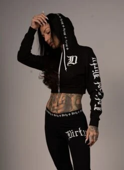 Dirty Cropped Zip Hoodie, Black N White -Straßenmode Kleidung dirty cropped zip hoodie black n white 3