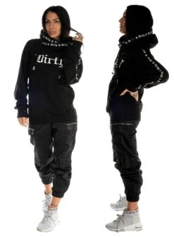 Dirty Cross Neck Hoodie, Black -Straßenmode Kleidung dirty cross neck hoodie black 2