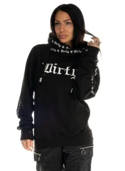 Dirty Cross Neck Hoodie, Black