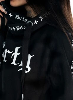 Dirty Cross Neck Hoodie, Black -Straßenmode Kleidung dirty cross neck hoodie black 4