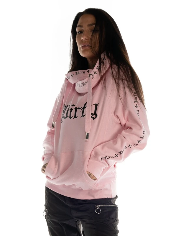 Dirty Cross Neck Hoodie, Rosa 2 Dirty Cross Neck Hoodie, Rosa – Bild 2