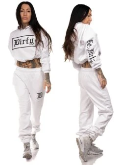Dirty Logo Sweatpants, White -Straßenmode Kleidung dirty logo sweatpants white 2
