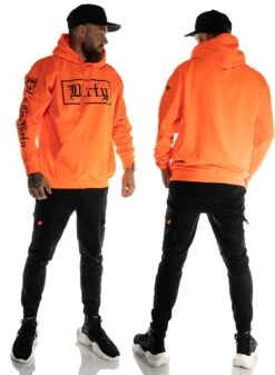 Dirty Unisex Hoodie, Neon Orange -Straßenmode Kleidung dirty unisex hoodie neon orange 2