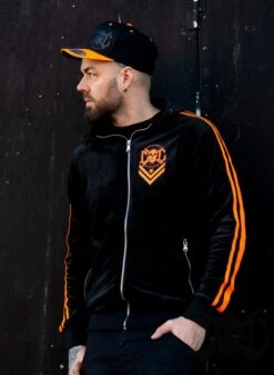 EXc 2 Stripe Velour Unisex Dress, Black N Orange 3 EXc 2 Stripe Velour Unisex Dress, Black N Orange -Straßenmode Kleidung exc 2 stripe velour unisex dress black n orange 3