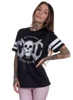 EXc Black N White Striped Skull Mesh Tee