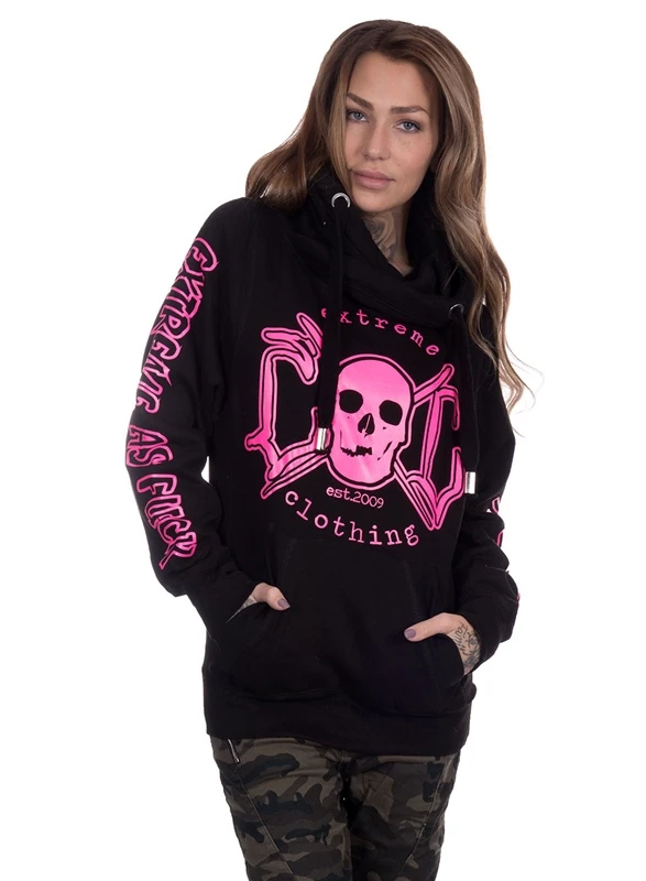EXc E A F Cross Neck Hoodie, Black/Pink 1 EXc E A F Cross Neck Hoodie, Black/Pink