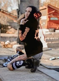 Straßenmode Kleidung -Straßenmode Kleidung exc e a f girls zip hoodie black n orange 1