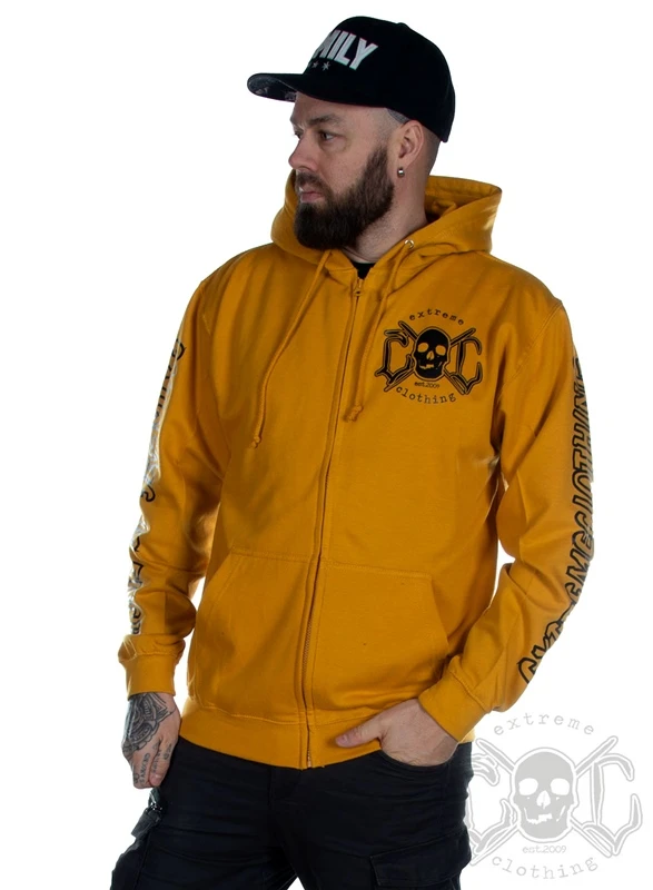 EXc E A F Men Zip Hoodie, Mustard/Black 1 EXc E A F Men Zip Hoodie, Mustard/Black