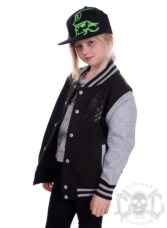 EXc New Skull Kids Varsity Jacket, Black/Grey 1 EXc New Skull Kids Varsity Jacket, Black/Grey