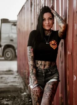 EXc New Skull Logo Cropped Tee, Black N Orange -Straßenmode Kleidung exc new skull logo cropped tee black n orange 3