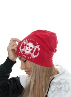 EXc Skull Logo Beanie, Red