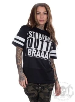 EXc Straight Outta Braaap Mesh Stripe Tee, Black